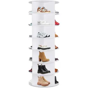 7 Tier Rotating Shoe Rack, Shoe Display with Lazy Susan, Revolving 360 Shoe Tower Storage Round Carousel, Vertical Handbag Rotate Shoes Closet Organization