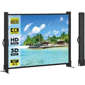 Portable Projector Screen with Stand, 50 Inch 4:3, Outdoor Projector Screen, Lightweight and Retractable, 1.2 High  Wrinkle-Free Video Projection Screens, for  Cinema, Meeting Presentation.