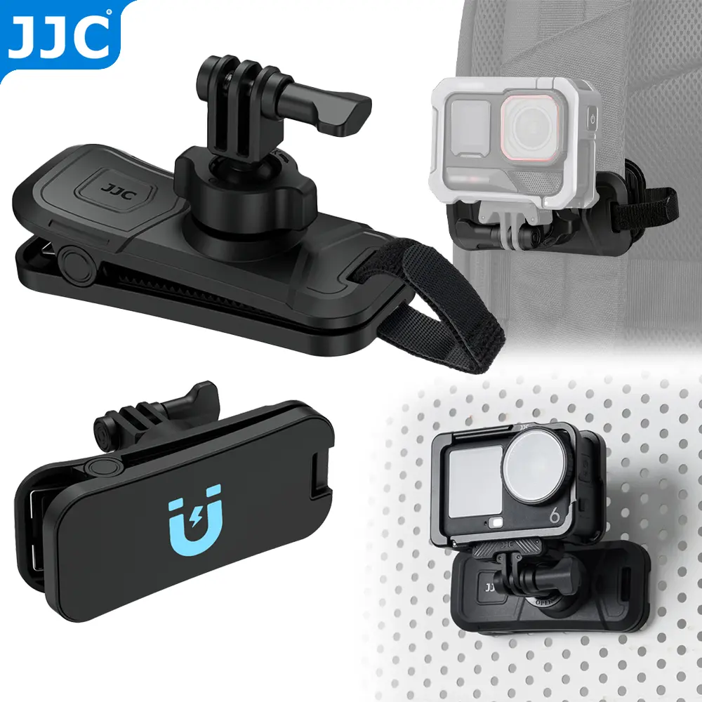 JJC Multifunctional Backpack Strap Quick Clip Magnetic Plate with 3 Prong Mount for Xtra Edge Osmo Pocket 4P 4 3 Action 6 5 Pro 4 Insta AcePro 2 Hero 13 12 11 Multi-Angle Adjustable Ball Head Action Camera Accessory
