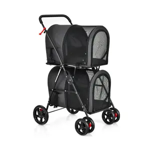 4-in-1 Double Pet Stroller with Detachable Carrier and Travel Carriage