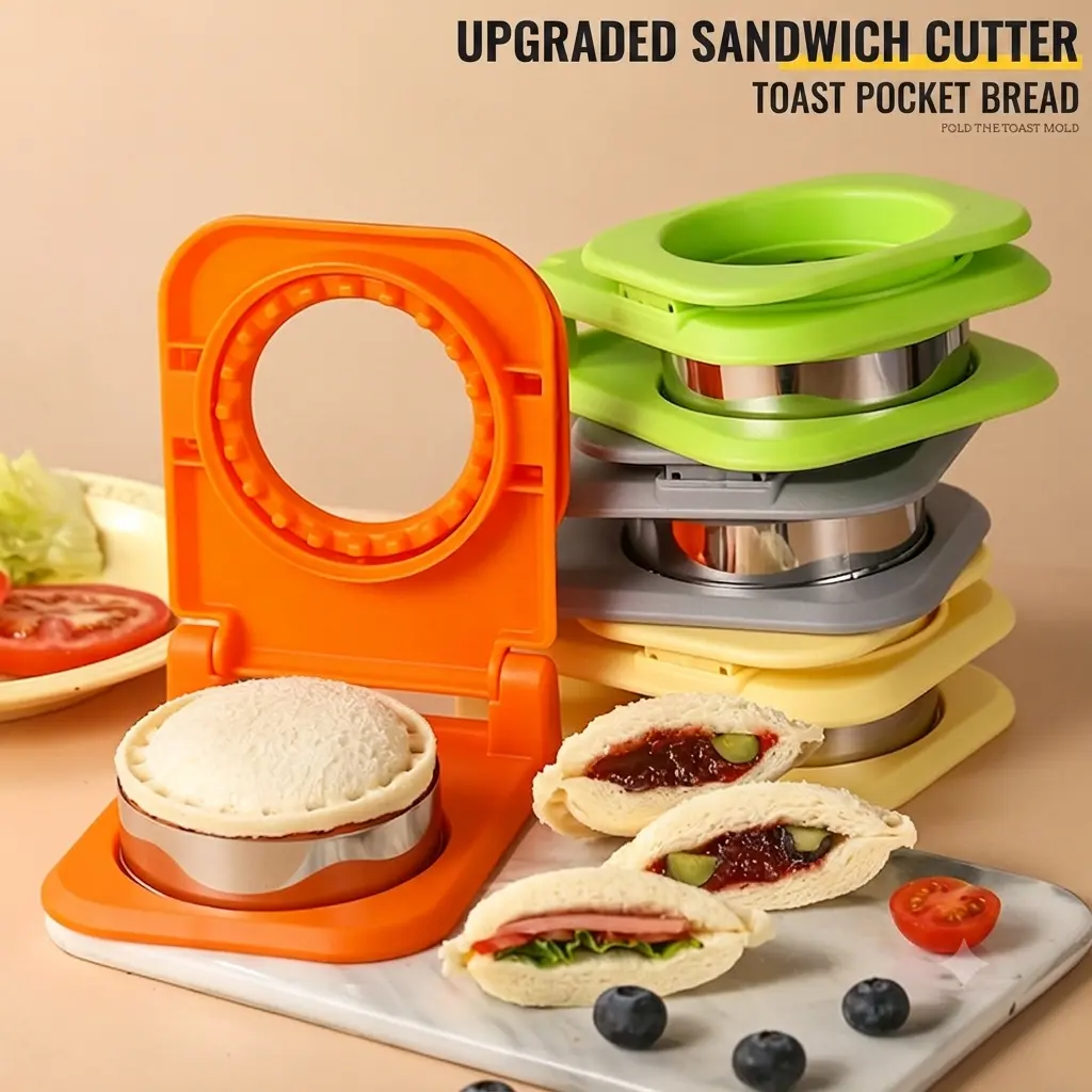 Upgraded Round Sandwich Cutter and Sealer with Smooth Blade - Portable, Reusable, Compact Uncrustables Maker, DIY PB&J Crustless Toast Pocket Decruster for Kids’ Lunchbox Bento Box (Home & Party Supplies), Leakproof