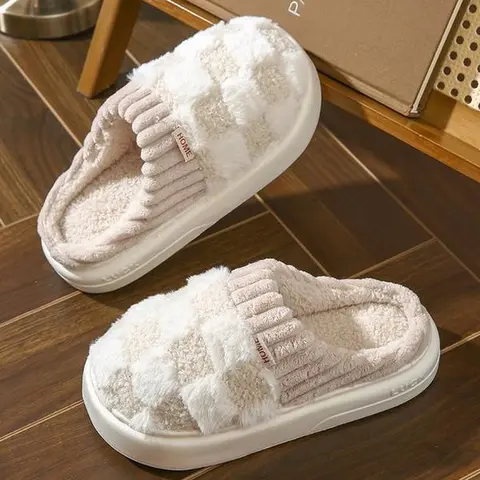Women's Home Slippers, Fluffy Slip-On Cotton House Shoes with Soft Anti-slip Outsoles for Warm Indoor Outdoor Wear, Anti-Slip Outsoles Women's Home Slippers
