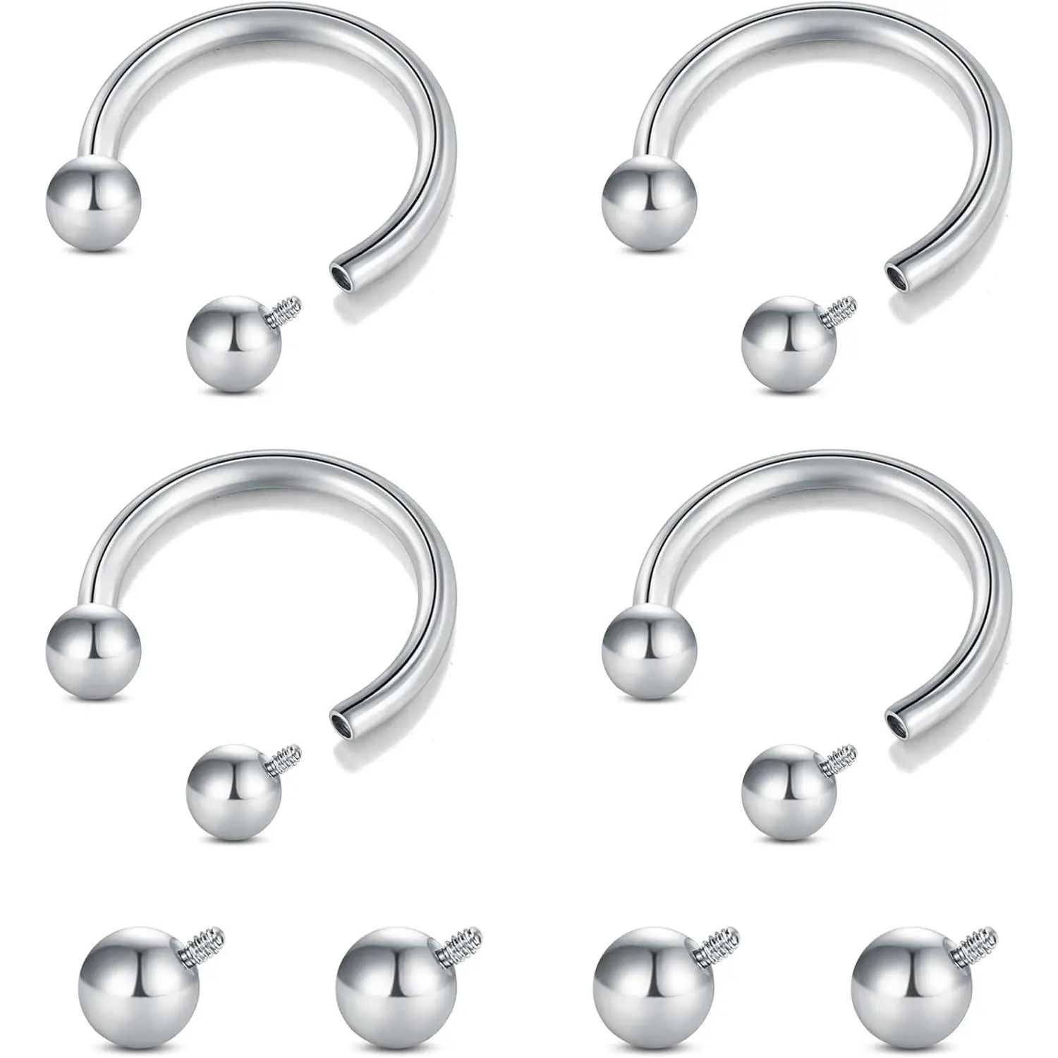 Internally Threaded Septum Ring Silver Black Gold Septum Rings 16G Septum Piercing Surgical Steel Septum Jewelry Septum Nose Rings 16 Gauge Small Septum Ring Horseshoe with Replacement Balls