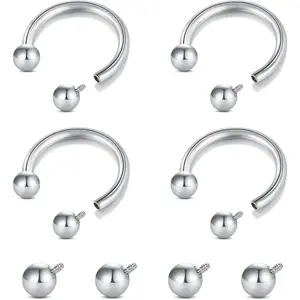 Internally Threaded Septum Ring Silver Black Gold Septum Rings 16G Septum Piercing Surgical Steel Septum Jewelry Septum Nose Rings 16 Gauge Small Septum Ring Horseshoe with Replacement Balls