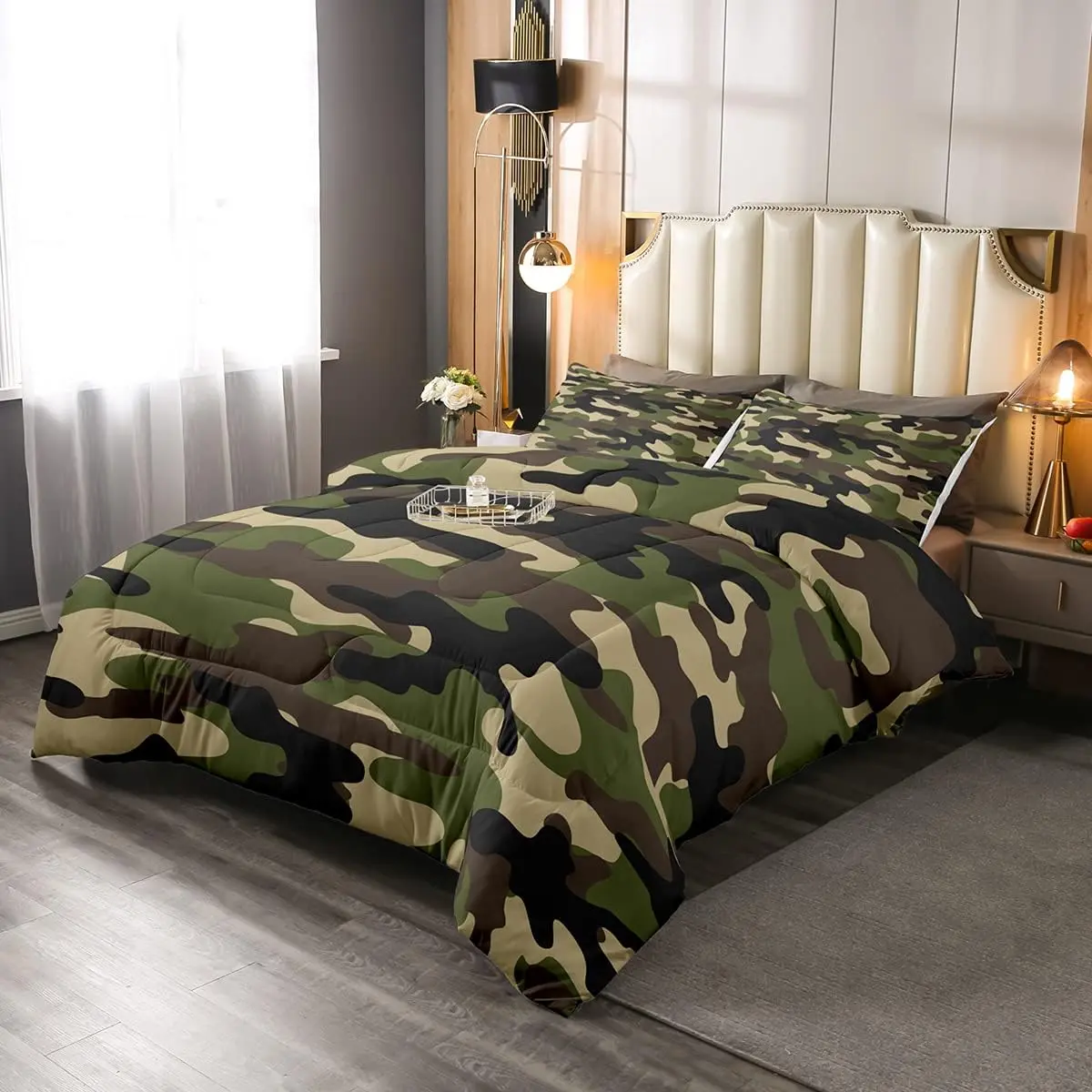 Feelyou Camouflage Print Military-Themed Bedroom Bedding Set - Soft Lightweight Warm Tie-Dye Comforter, High-Strength Washed Fabric, Easy-Care Travel-Friendly RV Camping Duvet Set