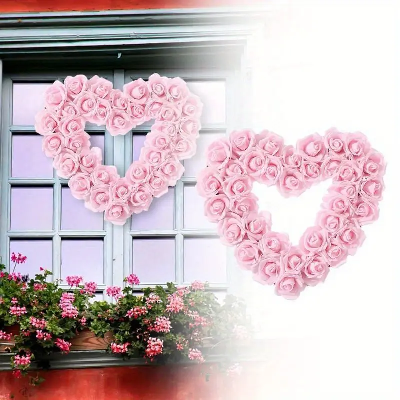 Pink heart-shaped garland, artificial Valentine's Day heart-shaped garland, wedding and proposal decoration, party scene decoration, door hanging decoration, perfect decoration for festival occasions