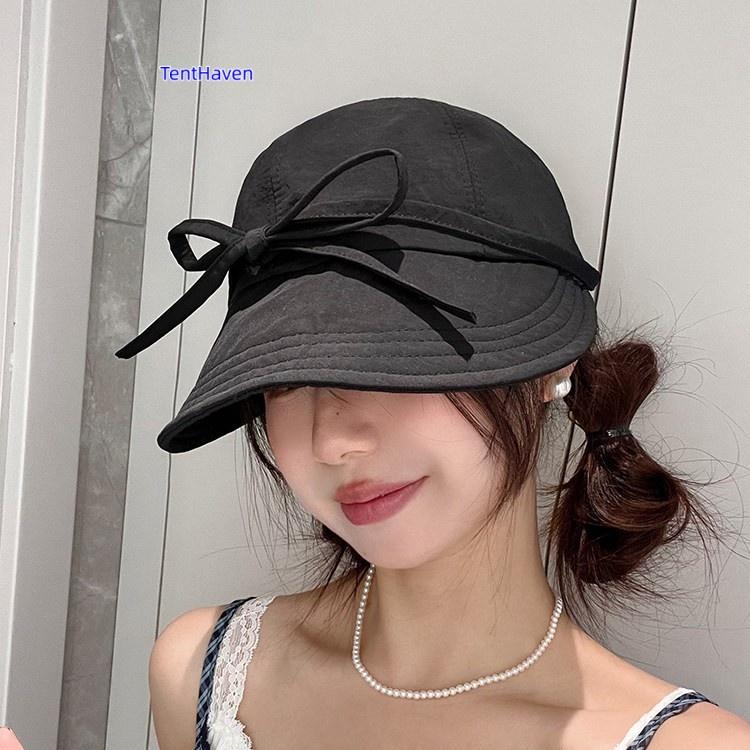 2026 Large brimmed sunshade hat, duckbill hat, women's casual strap, bow fishing hat, shopping face, small outdoor hat