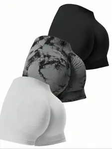 Sporty Women's Plain/Tie Dye Print Ruched High Waist Sports Shorts, Breathable Comfortable Seamless High Stretch, Ladies Sportswear for Indoor Outdoor Wear Lightweight Workout Shorts