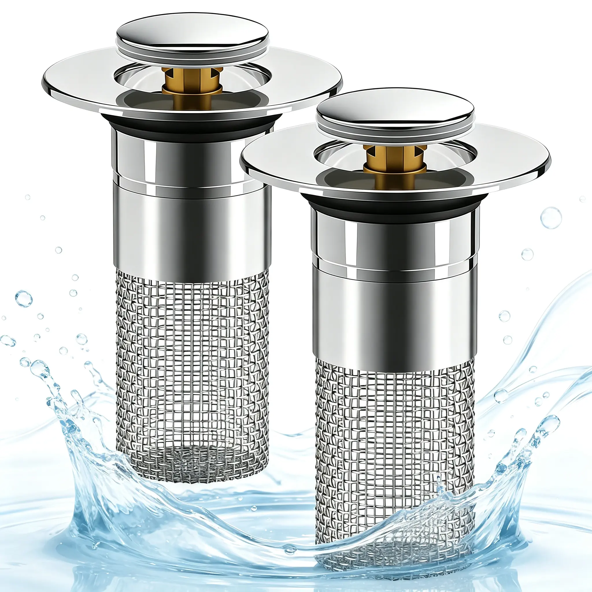 2 Pcs Bathroom Sink Stopper Hair Catcher, Universal Pop Up Sink Drain Filter with Stainless Steel Basket, Anti Clog Bathroom Essentials summerwins