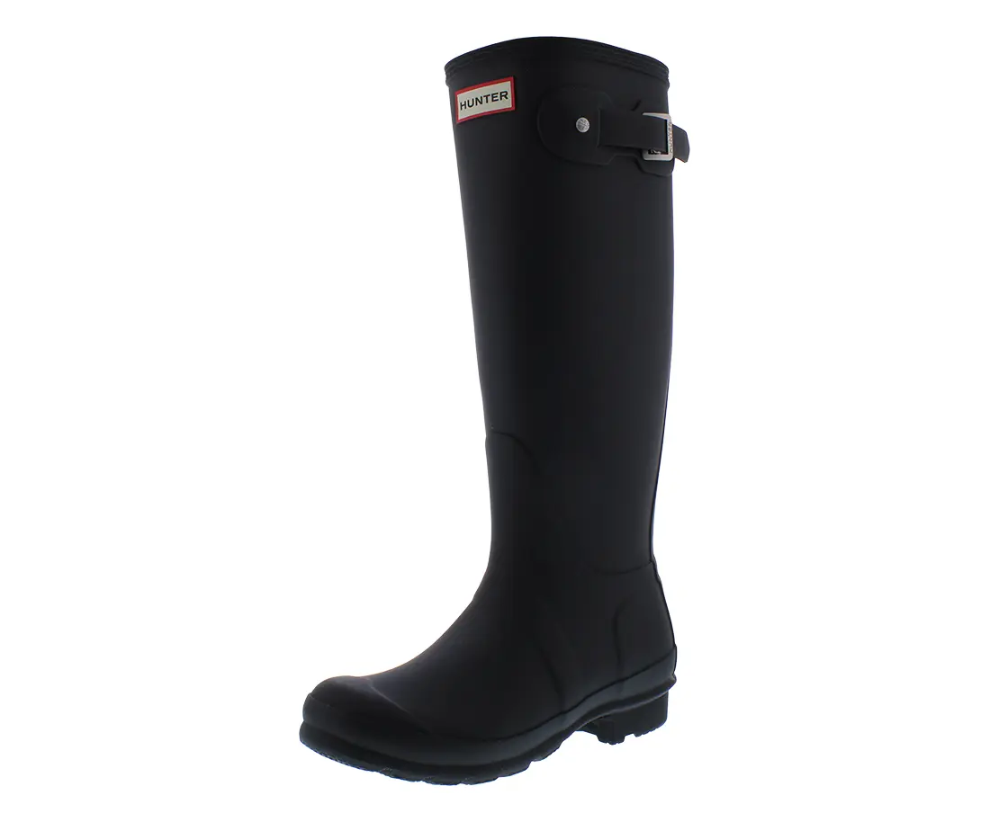 HUNTER Women's Original Tall Rubber Rain Boots, Waterproof Pull-On Footwear in a Solid Black Finish, Size 6