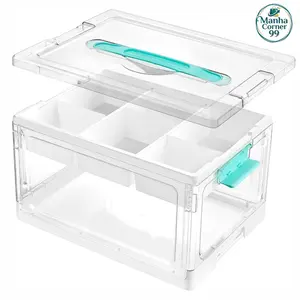 1-2 Pack 24QT Clear Plastic Craft Organizers and Storage Box with Removable Trays and Dividers