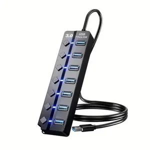 3.0 Version 7 in 1 USB Hub with 1.2 Meter Cable, Expanded Multiple USB Ports, Support Power Charging for Electronics