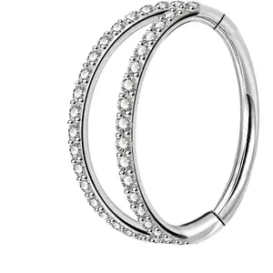 16G Surgical Steel Helix Hoop Earrings, Double Row Diamonds Lip Labret Rings Hoop for Women Men nova earring conch  earring