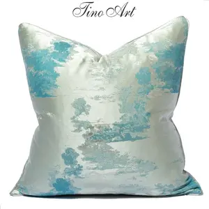 Luxury Throw Pillow Cover Blue Square High Precision Jacquard Home Decoration Soft Stylish Geometric Pillowcases for Couch Bed and Car 18x18 Inch