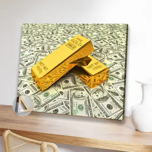 1pc Wooden Framed Gold Coin Dollar Gold Bar poster for Living Room, Bedroom, Kitchen, and Office Decor
