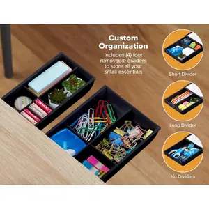 Under Desk Drawer, Self-Adhesive Slide Out Storage Organizer with 4 Customizable Dividers, 2-Pack