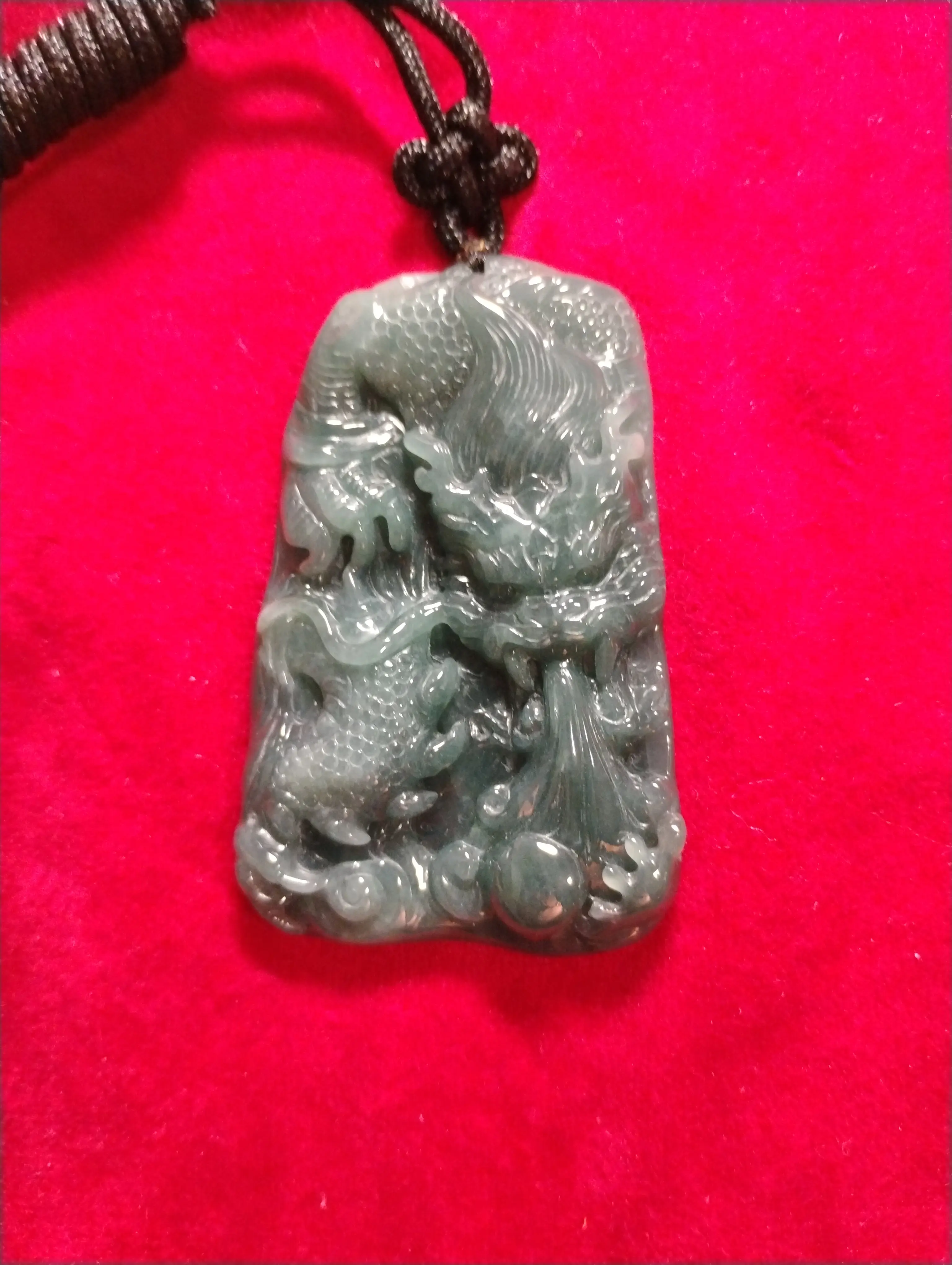 Natural Grade A Jadeite Jade Dragon Carving – Deep Blue-Green (46.1g)
