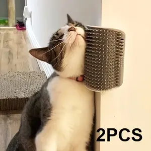 Durable Wall-Mounted Cat Scratching Post & Grooming Brush Set, Space-Saving Design for Small Cats and Dogs, Easy Installation