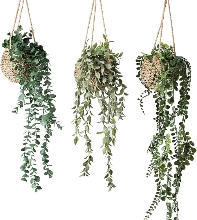 3 Pack Mini Artificial Hanging Greenary Fake Hanging Plants in Basket for Wall Living Room Decor Bathroom Shelf Home Indoor Decorative Fruit