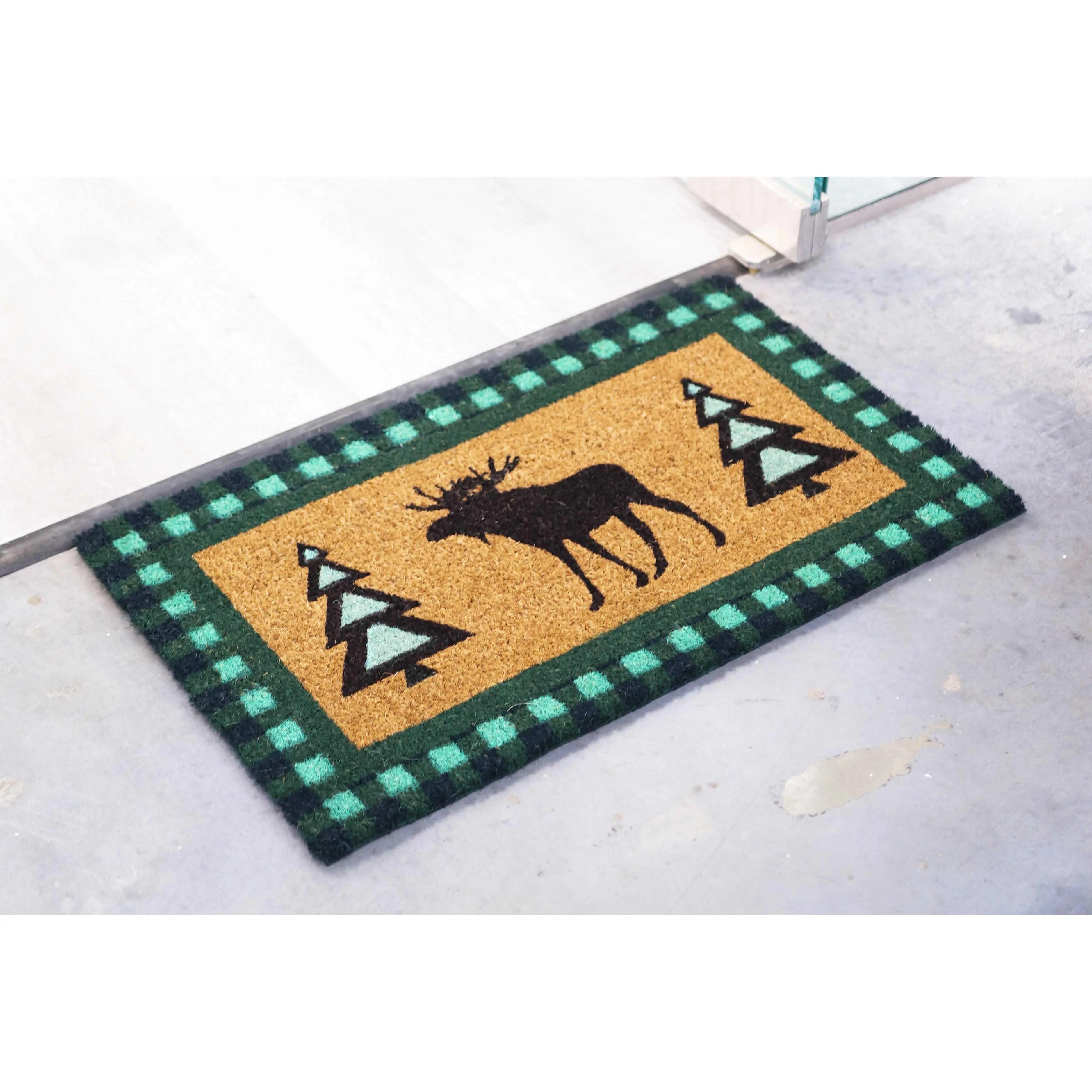 Rustic Festive Elk Coconut Coir Floor Doormat, Moisture-Absorbing Home Decor, 29.75" Long x 17.75" Wide