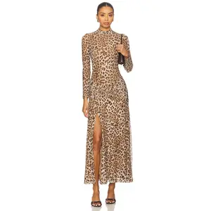Bardot Lea Printed Mesh Midi Dress in Brown Leopard