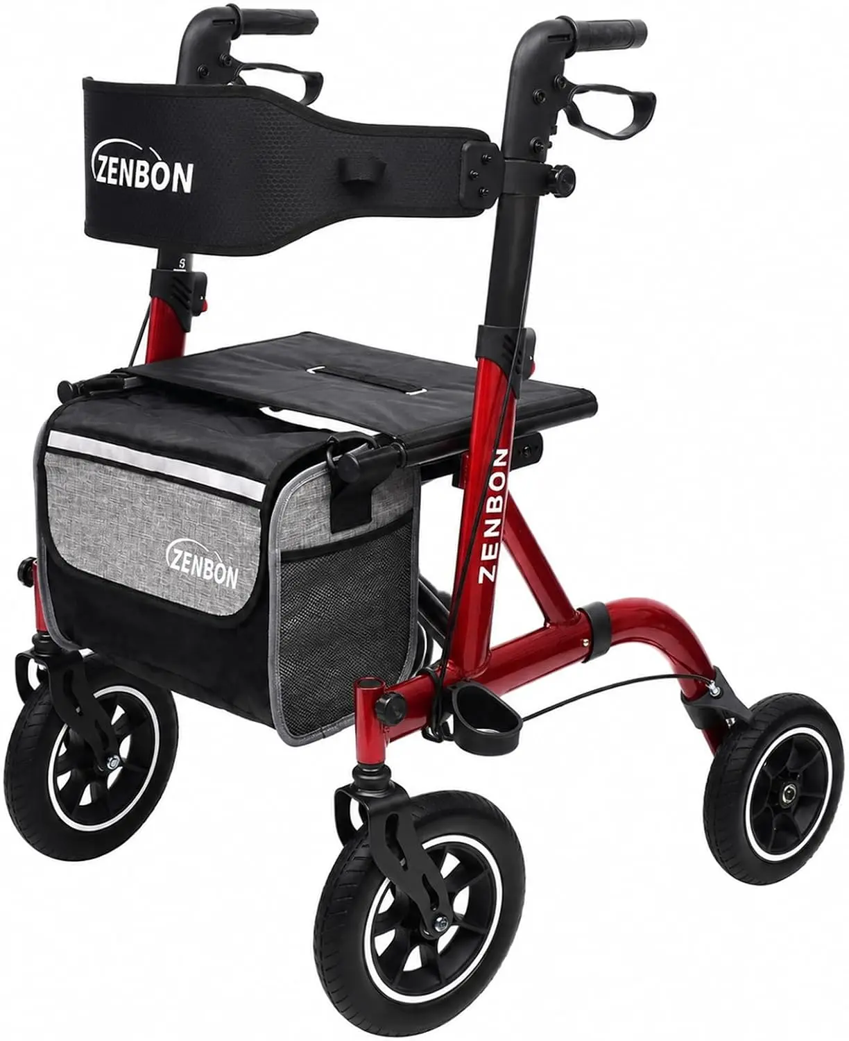 ZENBON Rollator Walker for Seniors/Adults, Foldable Walker with Seat, Hand Grips Adjustable Height Lightweight Durable,330 lbs Capacity 10 inch Wheels 7210