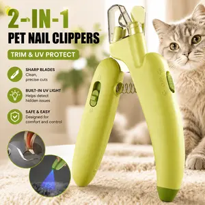 Pet Nail Clippers with LED Light & UV Detection for Cats Dogs, Safe Quick Trim Tool with Hidden Nail File, Nail Collection Box, Comfortable Grip for Easy Home Grooming