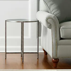HomeRoots 632661 22 in. Clear & Silver Glass & Distressed Steel Round End Table