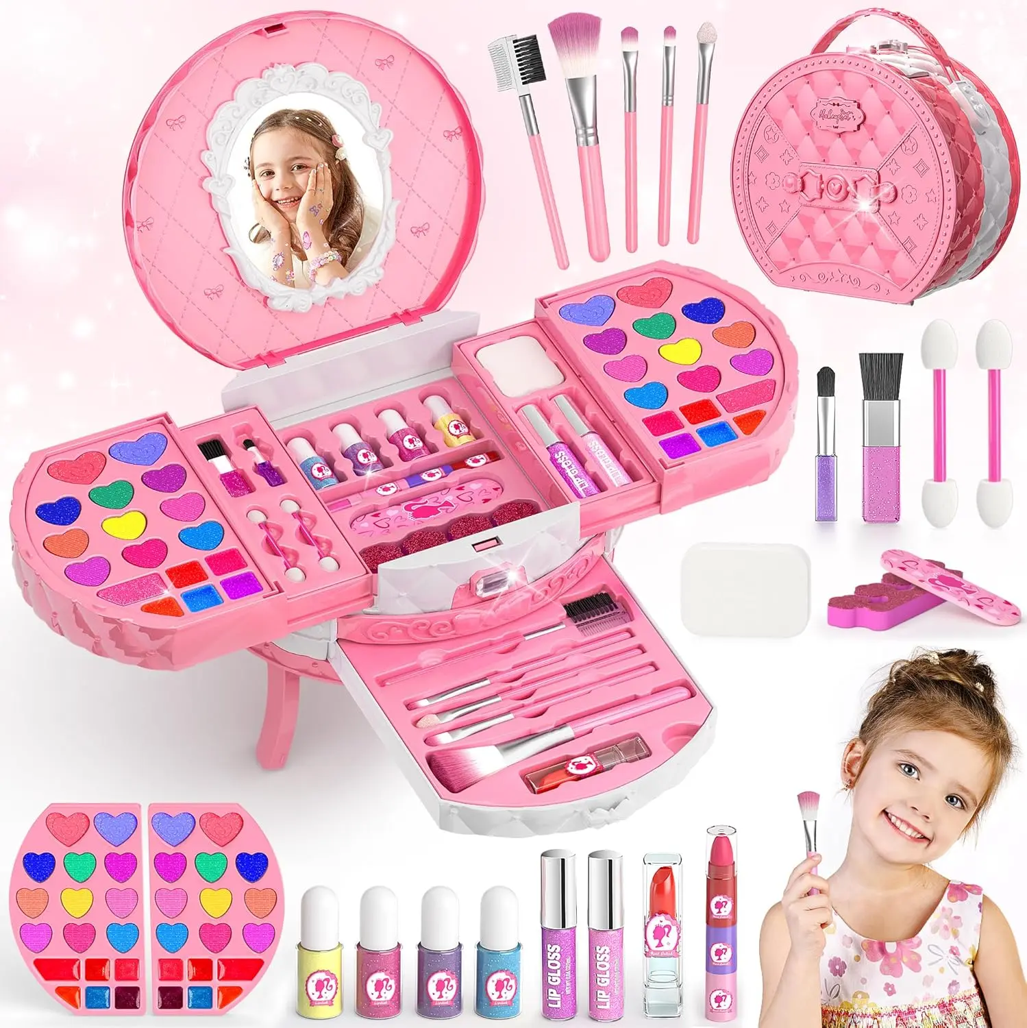 Kids Makeup Kit for Girl, 59 Pcs Washable Real Cosmetic Set, 2026 New Non-Toxic Kids Makeup Set, Toddler Nail Polish Kit, CPF Sustainable Princess Toys & Birthday Gifts for 3-12