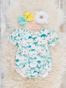 Sweet Jurassic Garden Ruffle Bubble Romper