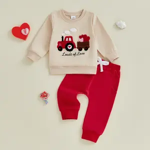 Babamoon Toddler Boys Valentine's Day Outfit Black Long Sleeve Truck Letter Print Pullover Drawstring Pant Newborn Baby Boy Clothes