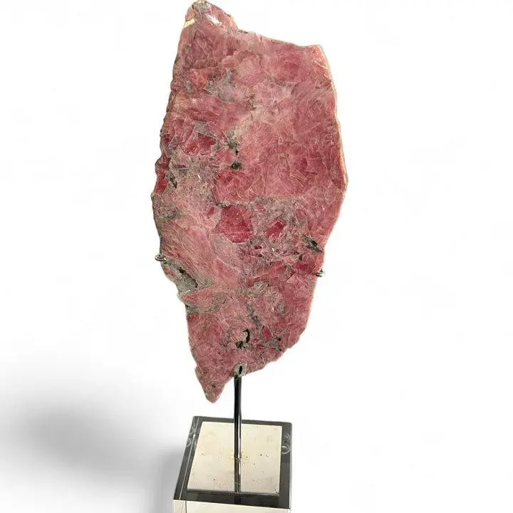 Rhodonite Stone Sculpture on Stand – Elegant Pink Crystal Accent