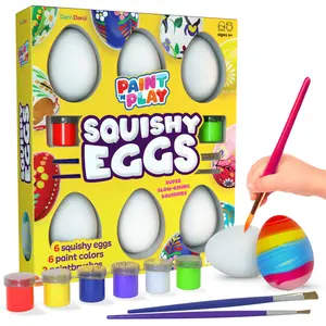 Squishy Egg Painting Kit for Kids – 6 Slow-Rise DIY Easter Eggs with 2 Brushes & 6 Fabric Paint Vials