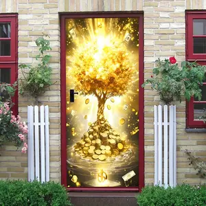 2pcs Wealth Lucky Money Tree Wall Sticker Gold Money Tree Coin Dollar Sign Decal Self Adhesive Removable Wallpaper Home Shop Opening Feng Shui Decoration Lucky Fortune Wealth Mural Art Decor