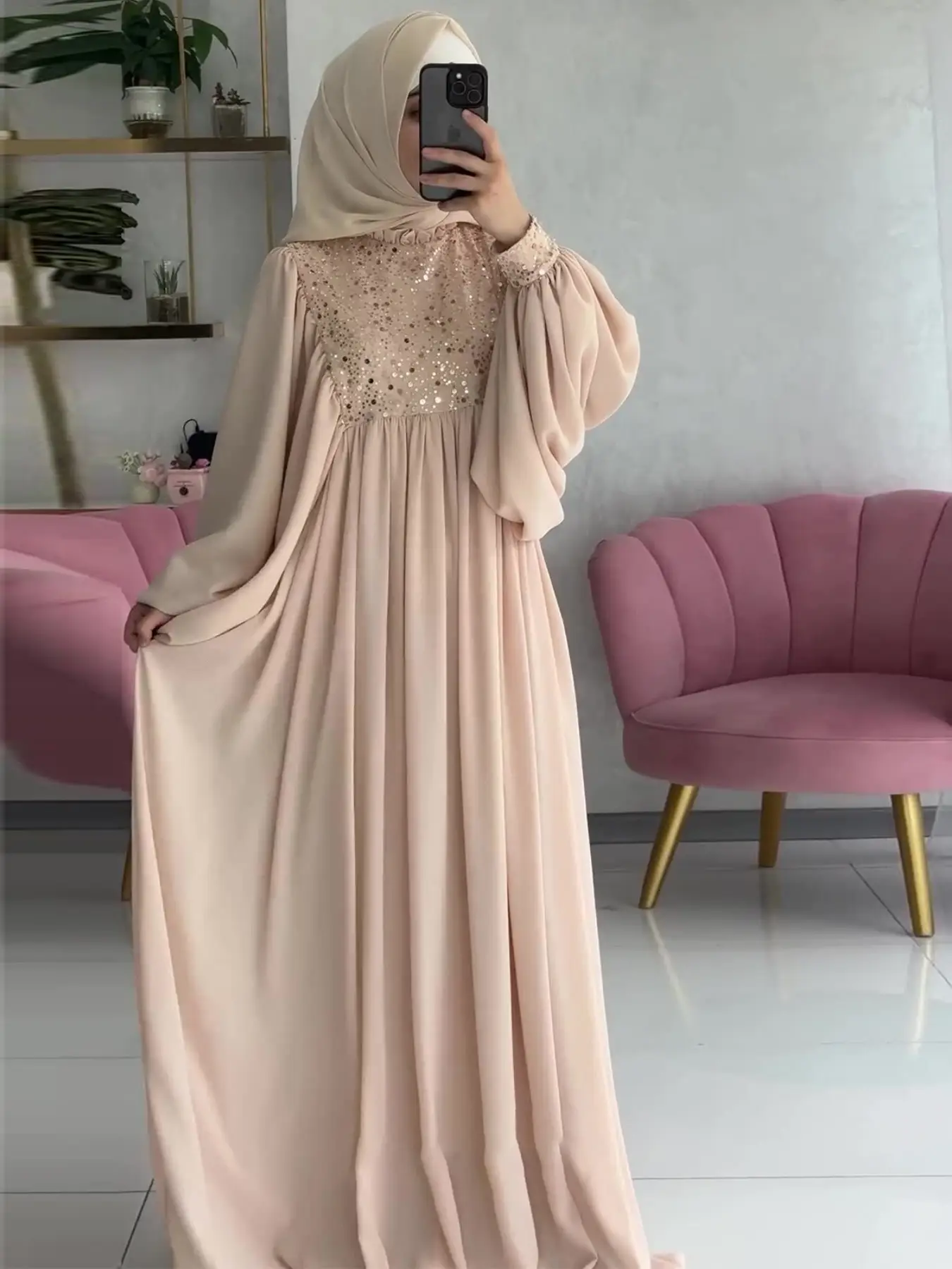 2025 Muslim Luxury Abaya Dress - Sequins & Beaded Elegant Muslim Ramadan Kaftan, Dubai Islamic Party Wear, Lightweight Loose Robe for Women