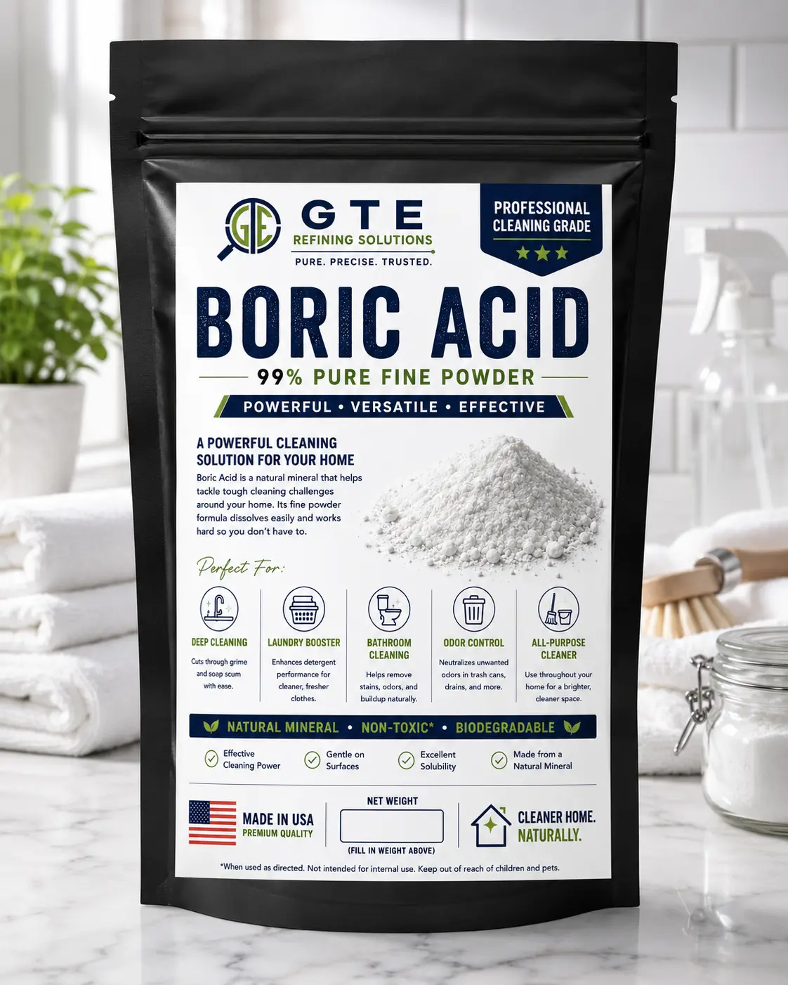 Industrial Grade 99% Boric Acid Powder - 2lb, DIY Beading & Jewelry Making Supply, Kitchen Cleaner, Household Cleaning Aid