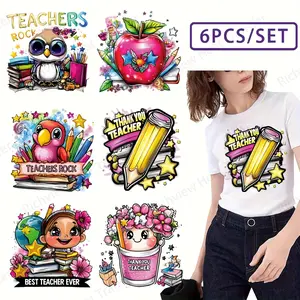Teachers' Day Iron-On Stickers Set, Vibrant Design Patches for Apparel & Fabrics, Washable Vinyl Decals for DIY Projects