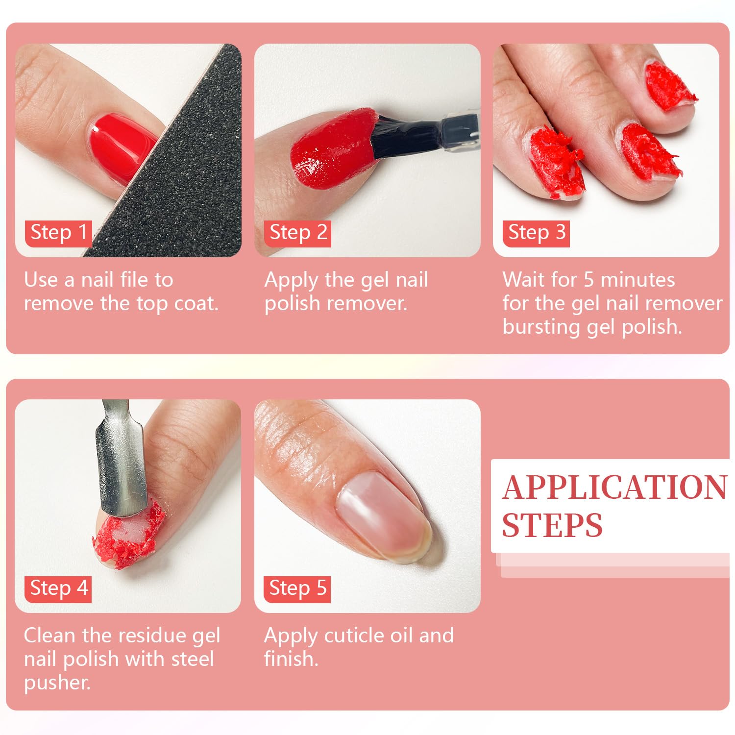 JODSONE Gel Nail Remover - No Soaking No Wrapping, Quick Easy Removal At Home, With Cuticle Pusher & Nail File