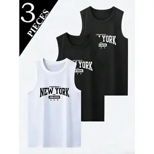 3 Pieces of Men's Basketball Jerseys - Summer Sleeveless Sports Tops with High Elasticity, Training Suits, Quick-Drying and Sweat-Absorbing Pure Cotton Fitness Jerseys, Trendy in Two Colors