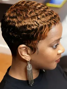 Short Pixie Cut Wigs for  Women Human Hair pixie Layered  Wig with Bangs Natural