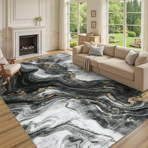 GARVEE Large 8x10 Washable Rugs for Living Room Abstract Rug Swirl Marble Patterned Carpet, Low-Pile Non Slip Easy Cleaning Rug Neutral Modern Carpet for Bedroom Dining Room Farmhouse Office,Black