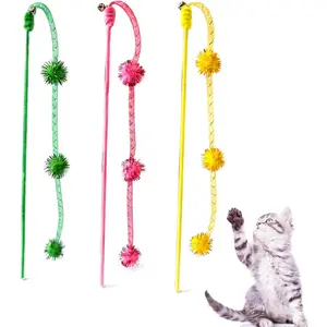 Wands, 3 count Mesh Tube Teaser Toys with  Ball Cute Aesthetic Kitten Wand Interactive   for  Breed Sizes
