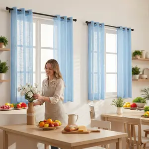 Window Wear 4 Panels 34X63Inch Stylish Design Fancy Slub Bamboo Yarn Semi Sheer Curtains Perfect For Specific Size Needs L12 Room Decor Blinds Windowlouvers