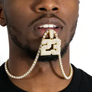 Hip-hop No. 23 number pendant diamond letter alloy tennis chain jewelry necklace, personalized and trendy