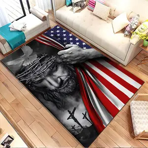 Religious scene with American flag elements. Printed pattern home carpet, suitable for living room, bedroom, kitchen mat, home decoration, carpet, and also suitable as a holiday gift for family