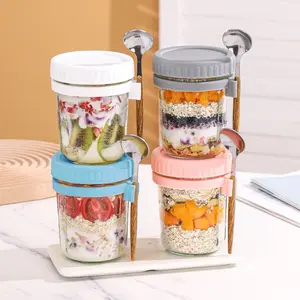 4PC Overnight Oats Containers With Airtight Lids & Spoons, Leak-Proof Meal Prep Jars For Cereal, Fruits, Yogurt, Portable Breakfast Cups