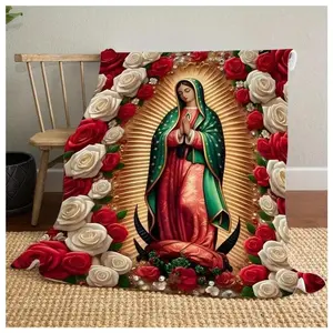 Virgin Mary and Rose Print Flannel Throw Blanket Soft Funny Throw Blanket Cozy Lightweight Plush Portable Cover Blanket For Sofa,Warm Gift For Birthday,Christmas,Multiple Blankets
