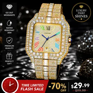 Men's Iced Moissanite Waterproof Quartz Watch - 42mm Square Face, Analog Quartz Movement, Business Fashion Watch, Luxury Wristwatch for Daily Wear, Ideal Birthday Gift, Business Fashion Watches