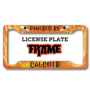 Calcifer Powered by Calcifer Orange Fire License Plate Frame Howl's moving Castle Studio Ghibli Fanart Anime License Plate Frame