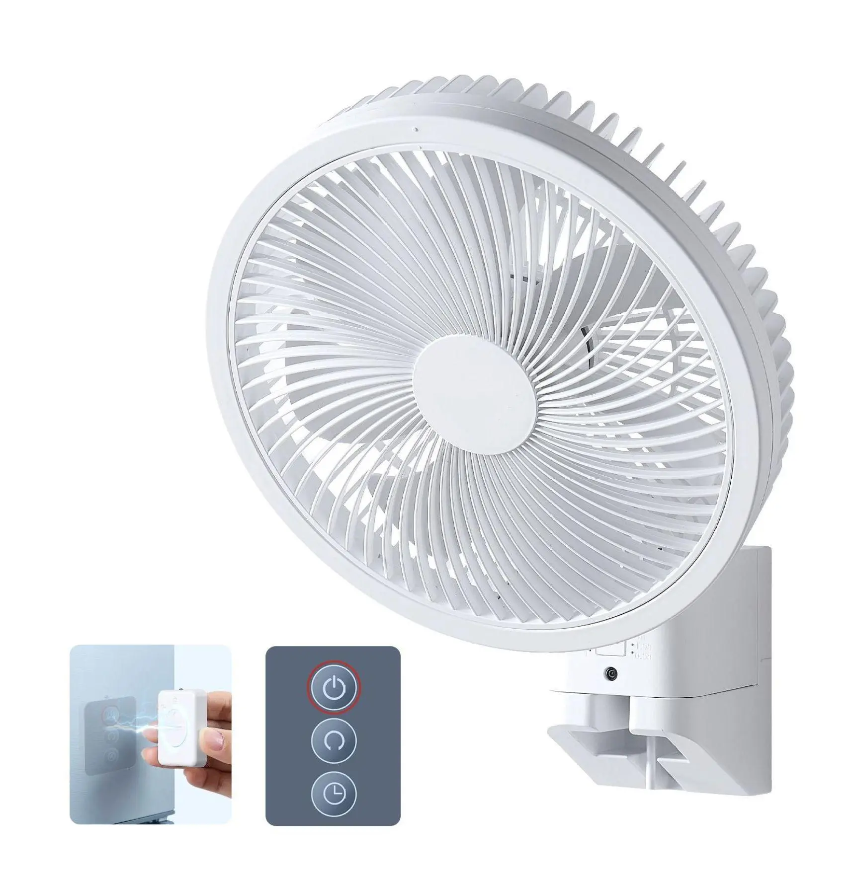 8.5 Inch Wall Mount Fan, Oscillating Hanging Fan with Remote, 10ft Airflow, DC Motor, 4 Speeds, Timer, Auto/Manual Tilt - Home, Office, RV Cooling Default